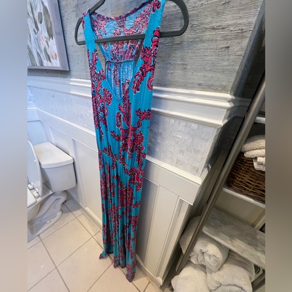 Medium Lilly Pulitzer Rhode Island reef maxi dress blue red pink coral cotton - Picture 8 of 10